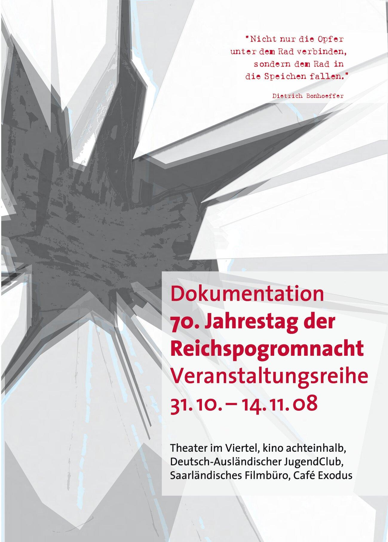 Cover von Dokumentation 70. Jahrestag der Reichspogromnacht Veranstaltungsreihe 31.10. – 14.11.08