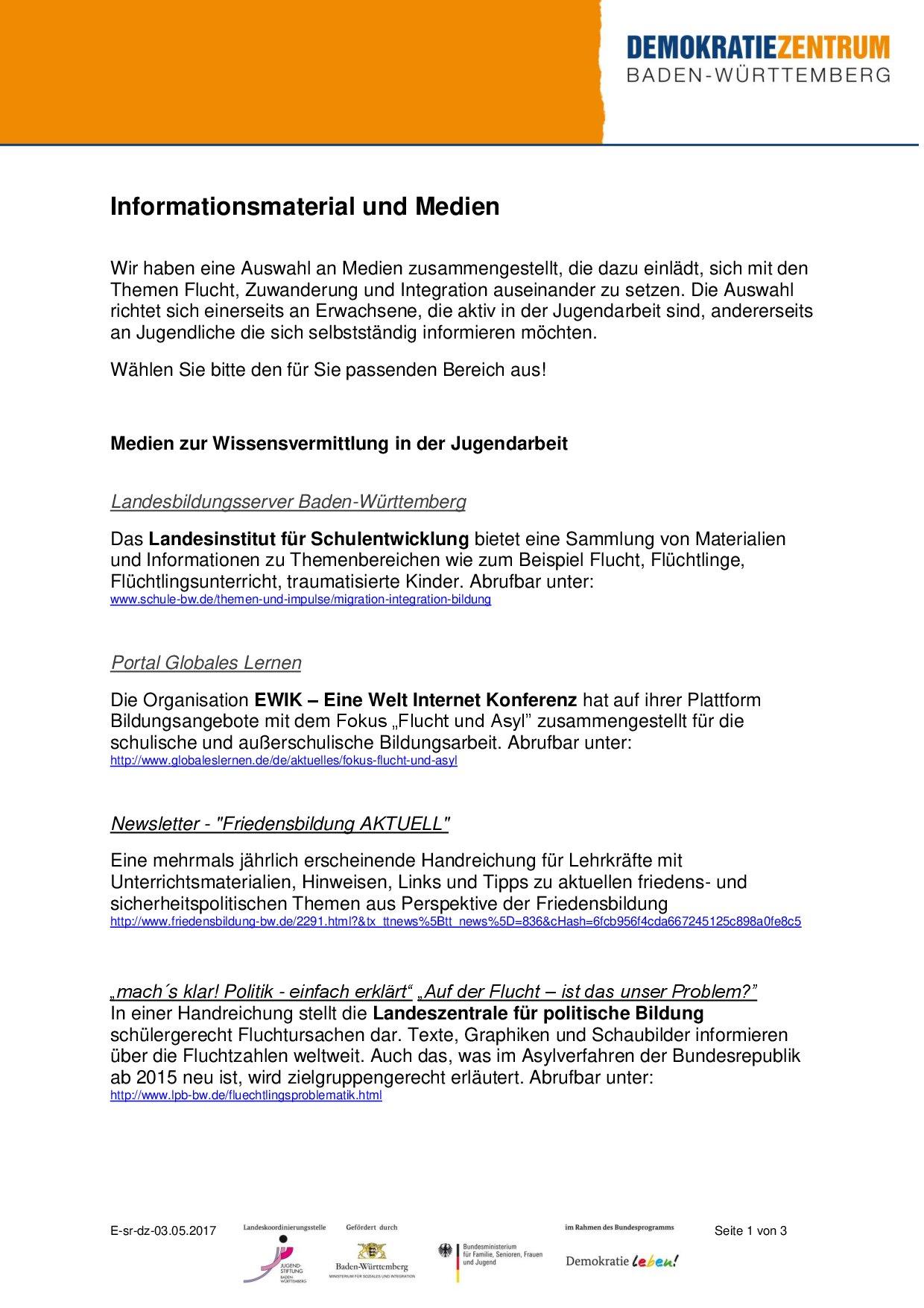 Cover von Informationsmaterial und Medien zu "Flucht, Zuwanderung und Integration"