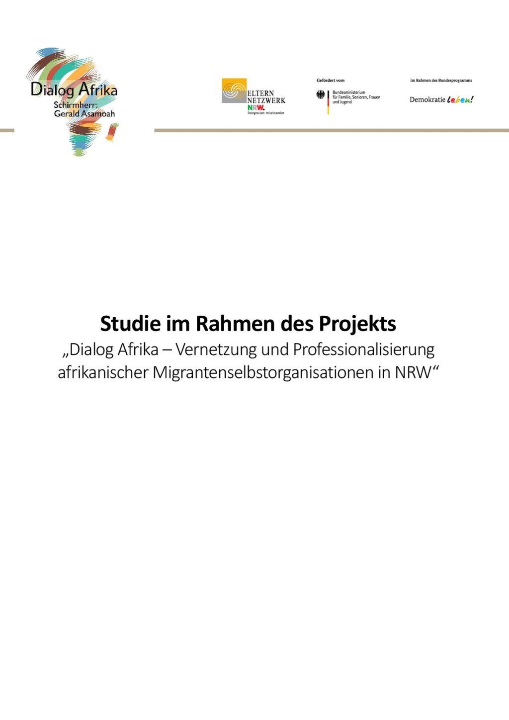 Cover von Studie im Rahmen des Projekts "Dialog Afrika – Vernetzung und Professionalisierung afrikanischer Migrantenselbstorganisationen in NRW"