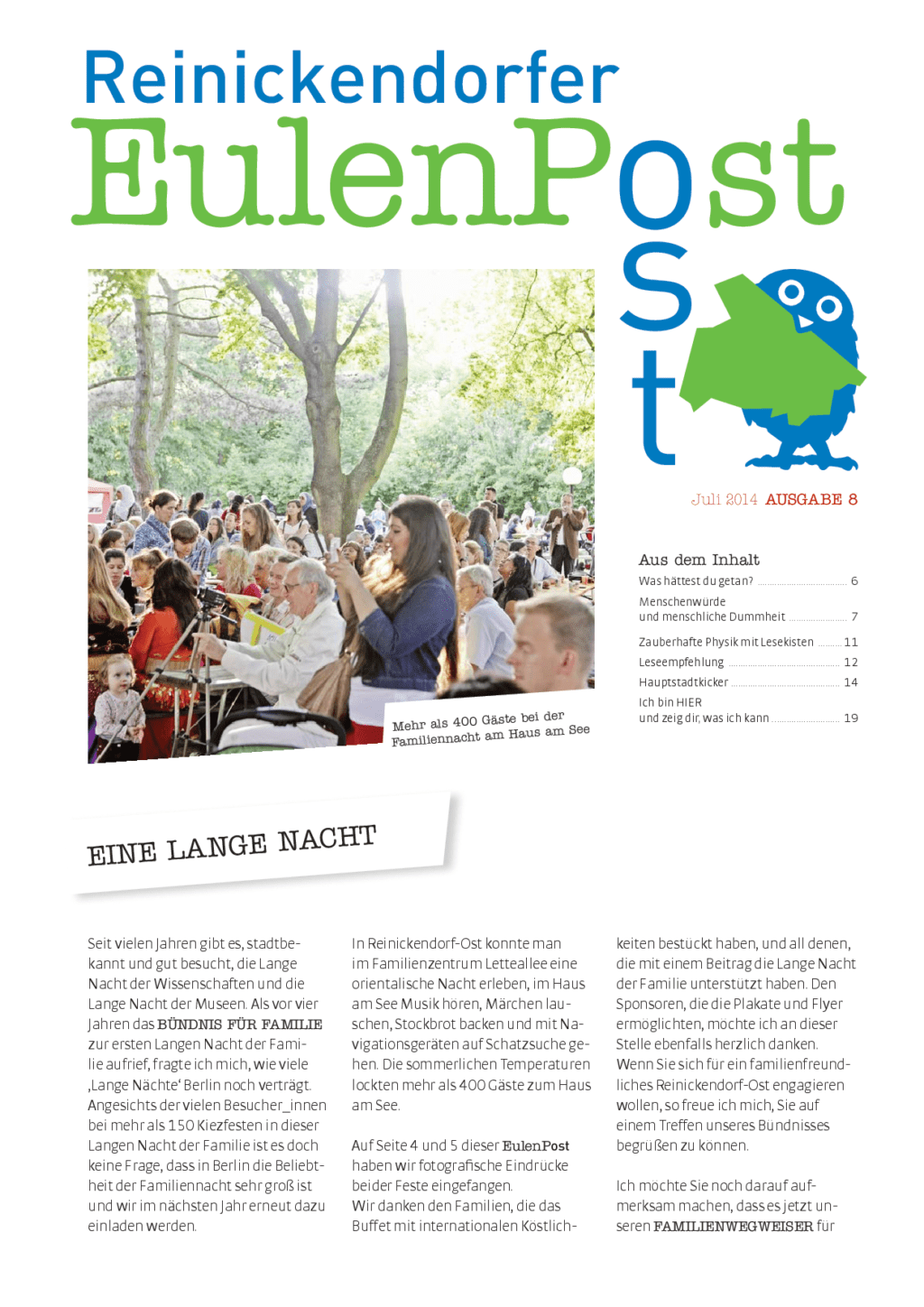 Cover von Reinickendorfer Eulenpost 07/2014. Ausgabe 8