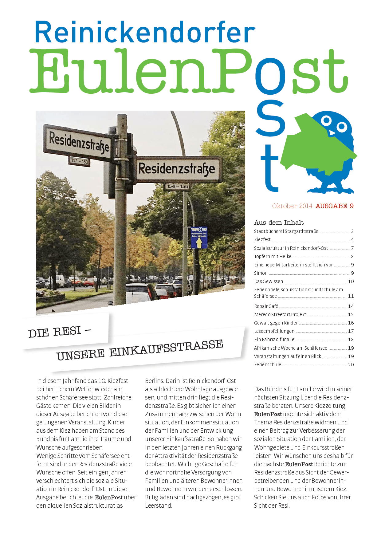 Cover von Reinickendorfer Eulenpost 10/2014. Ausgabe 9