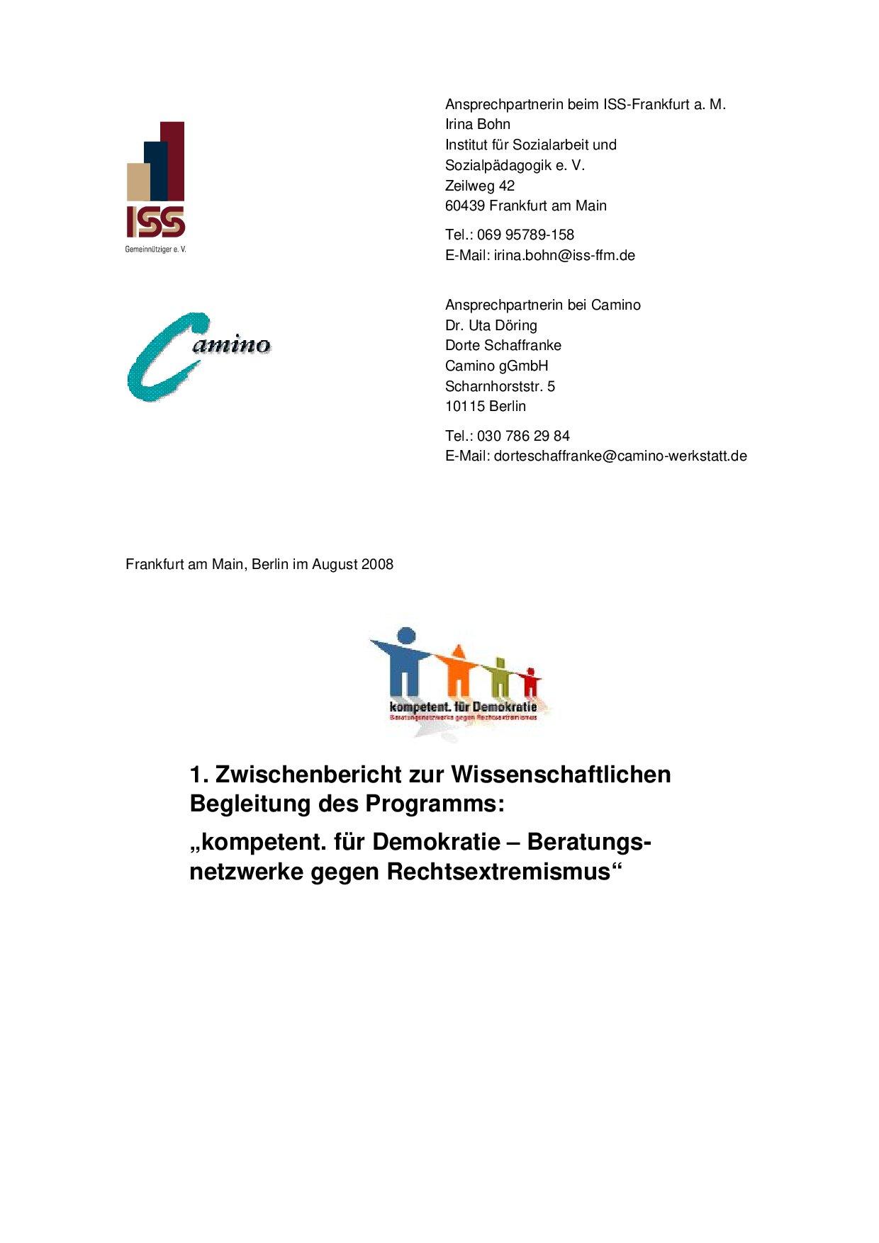 Cover von 1. Zwischenbericht zur Wissenschaftlichen Begleitung des Programms: "kompetent. für Demokratie – Beratungsnetzwerke gegen Rechtsextremismus"