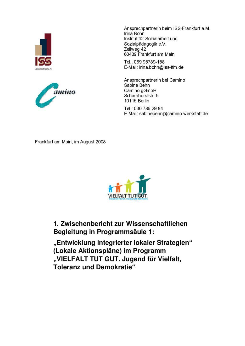 Cover von 1. Zwischenbericht zur Wissenschaftlichen Begleitung in Programmsäule 1: "Entwicklung integrierter lokaler Strategien" (Lokale Aktionspläne) im Programm "VIELFALT TUT GUT."