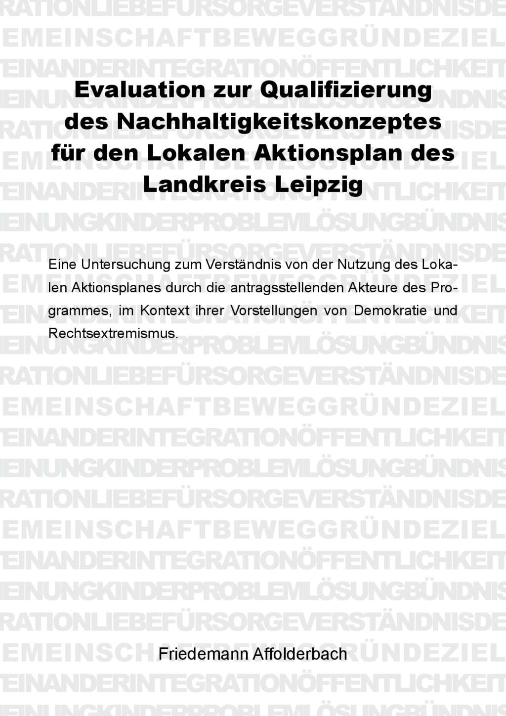 Cover von Evaluation zur Qualifizierung des Nachhaltigkeitskonzeptes für den Lokalen Aktionsplan des Landkreis Leipzig