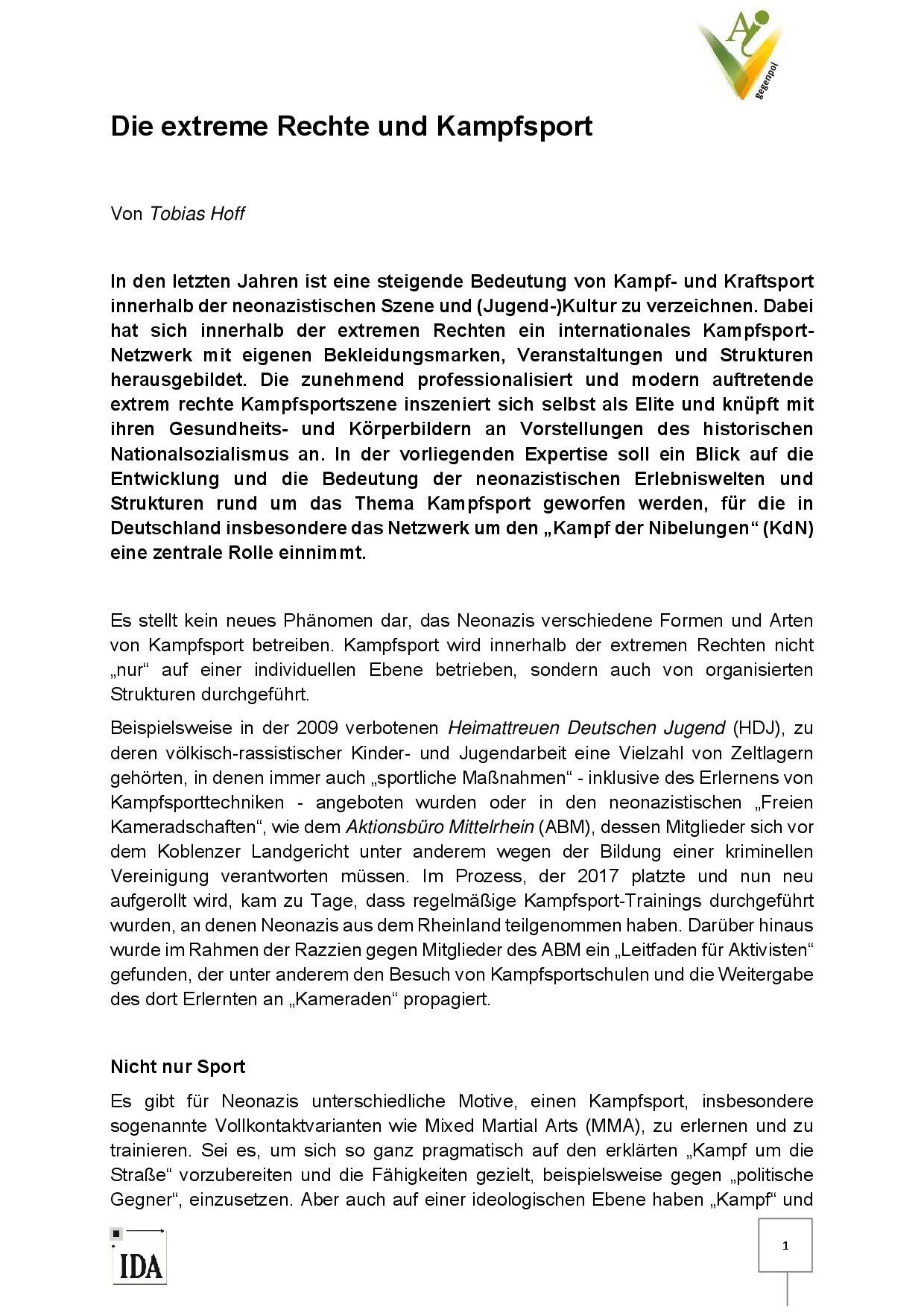 Cover von Die extreme Rechte und Kampfsport