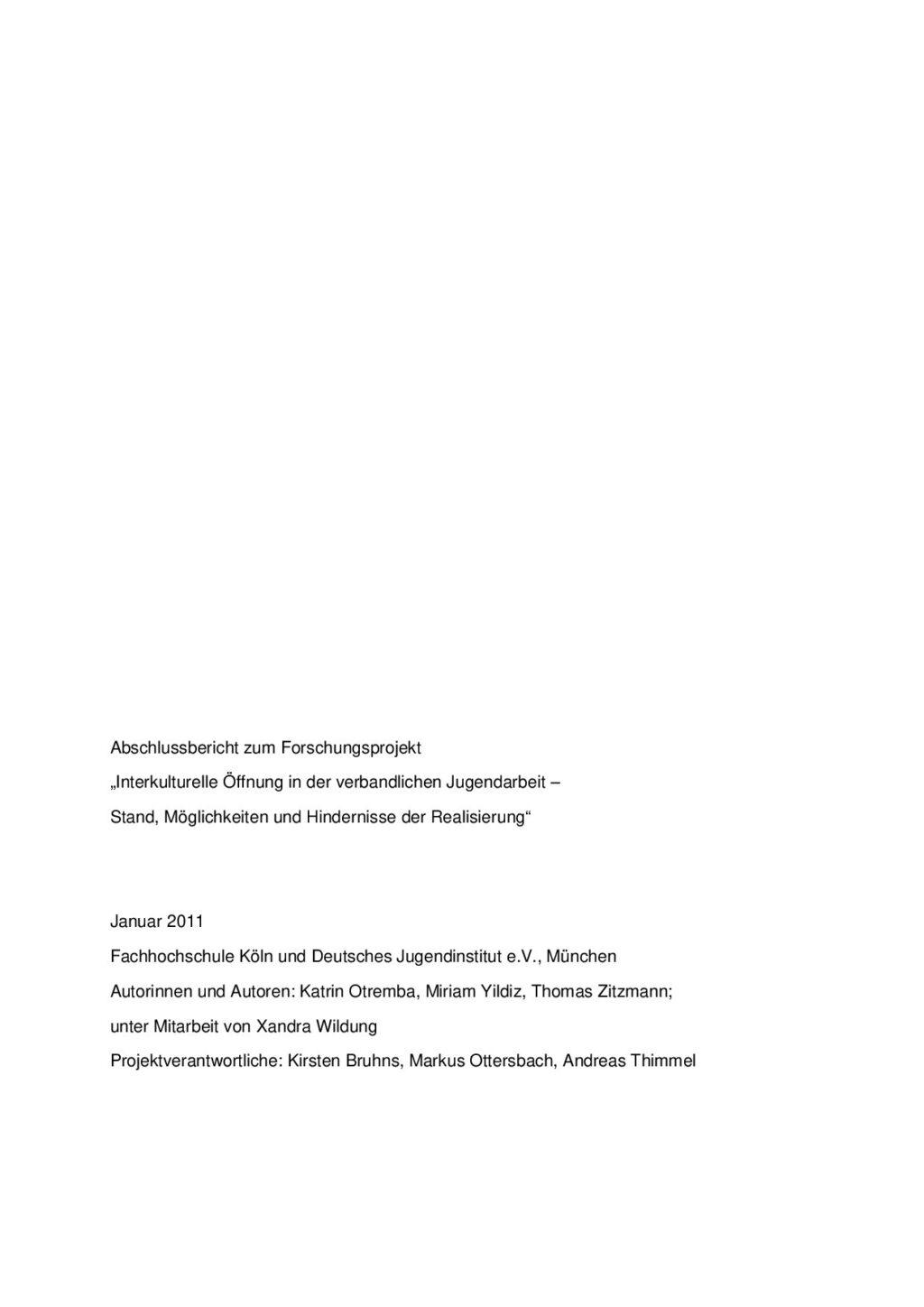 Cover von Abschlussbericht zum Forschungsprojekt "Interkulturelle Öffnung in der verbandlichen Jugendarbeit – Stand, Möglichkeiten und Hindernisse der Realisierung"