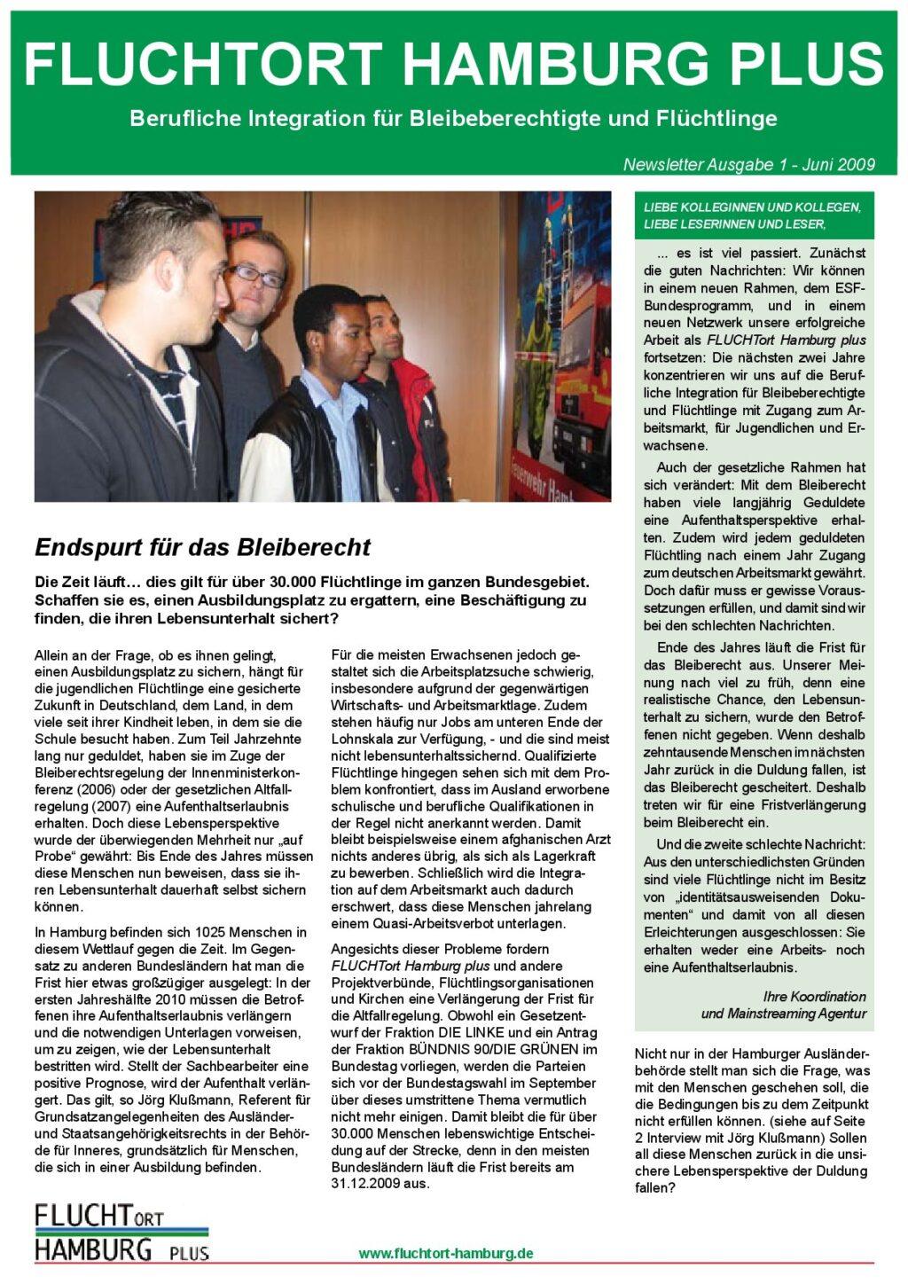 Cover von Fluchtort Hamburg plus Newsletter Ausgabe 1/2009