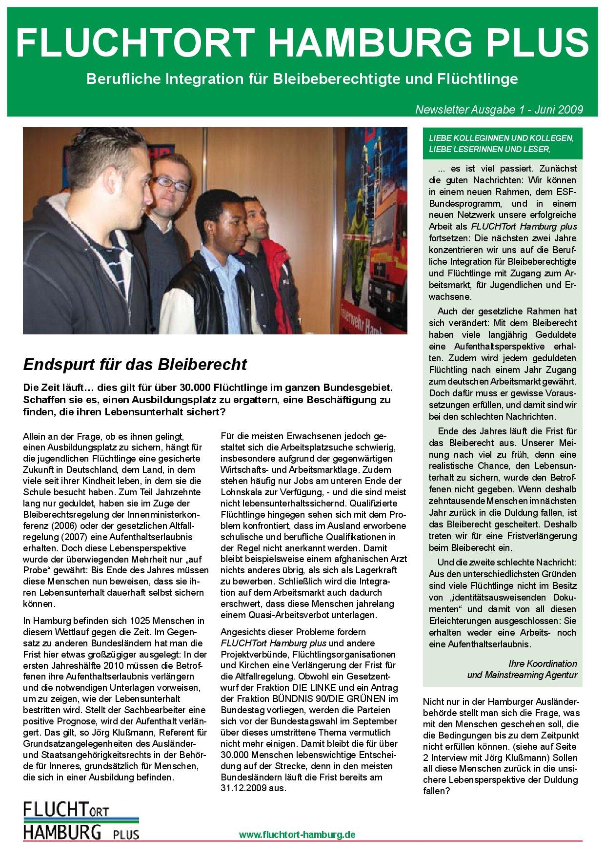 Cover von Fluchtort Hamburg plus Newsletter Ausgabe 1/2009