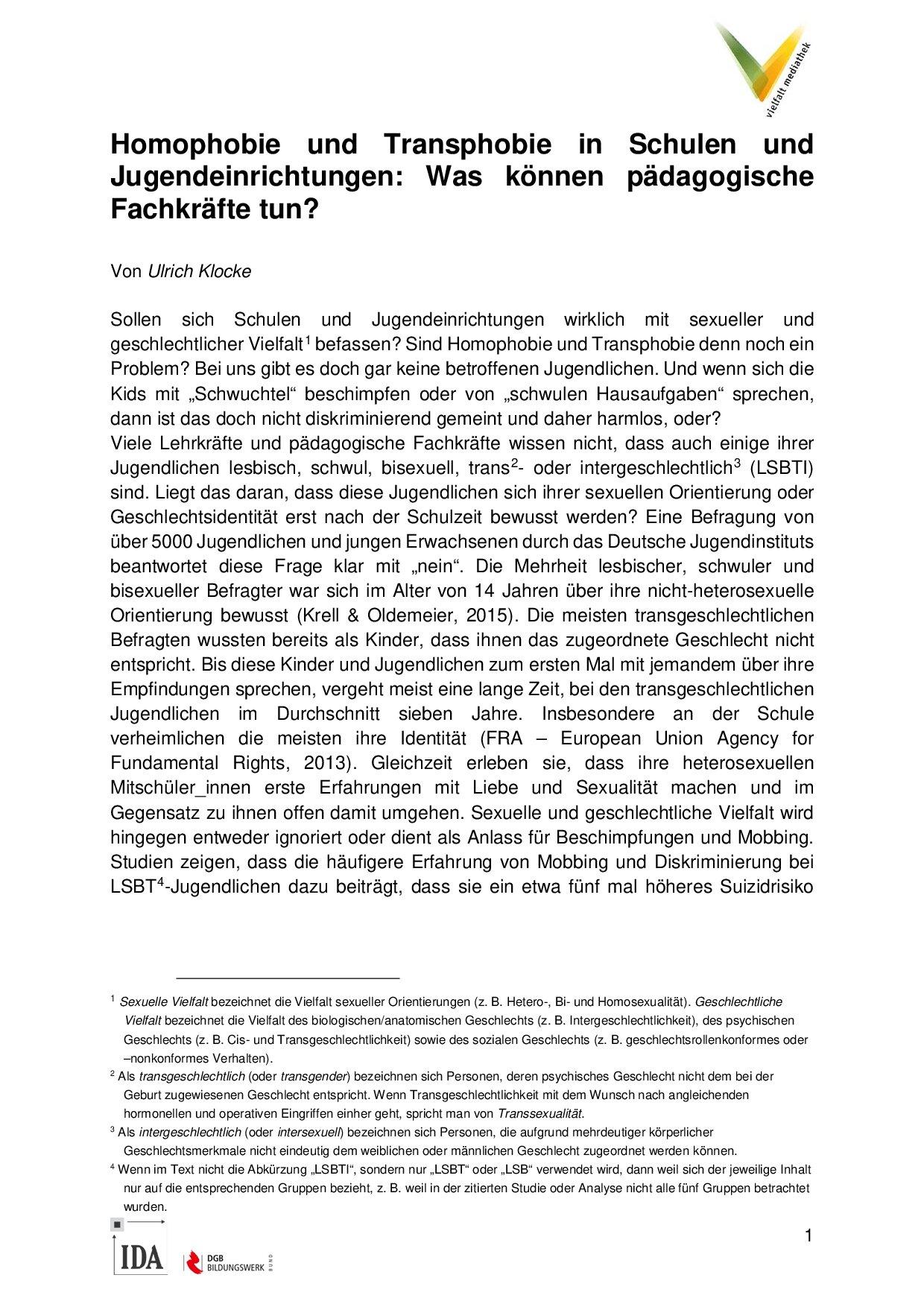 Cover von Homophobie und Transphobie in Schulen und Jugendeinrichtungen: Was können pädagogische Fachkräfte tun?