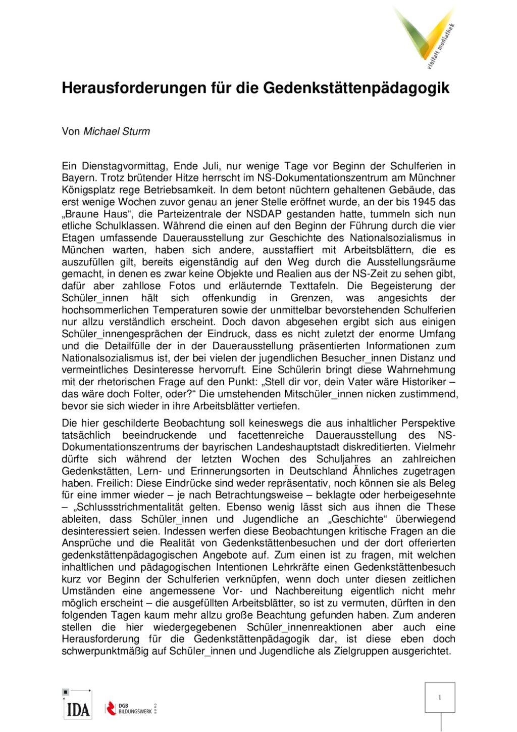 Cover von Herausforderungen für die Gedenkstättenpädagogik