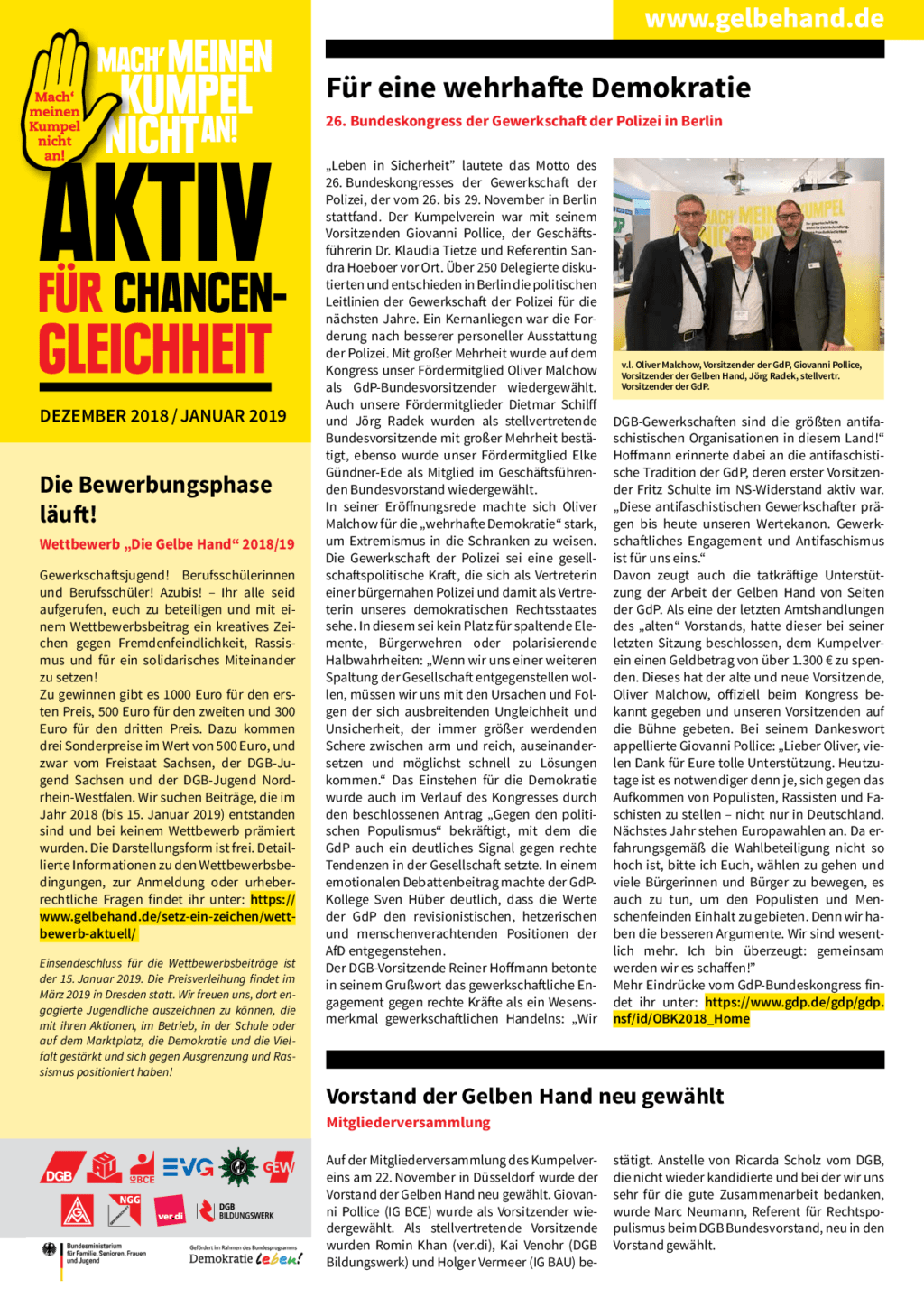 Cover von Aktiv für Chancengleichheit Dezember 2018/Januar 2019