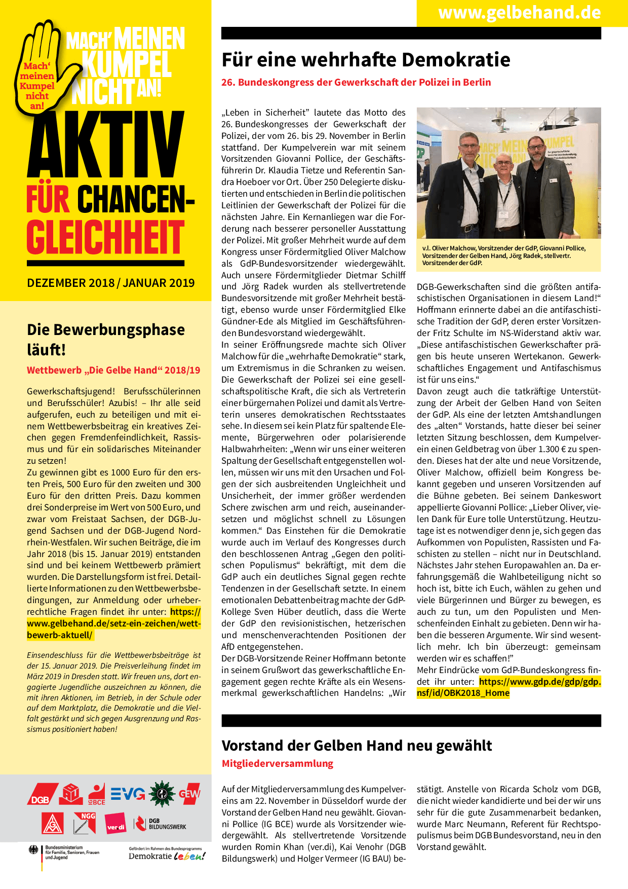 Cover von Aktiv für Chancengleichheit Dezember 2018/Januar 2019