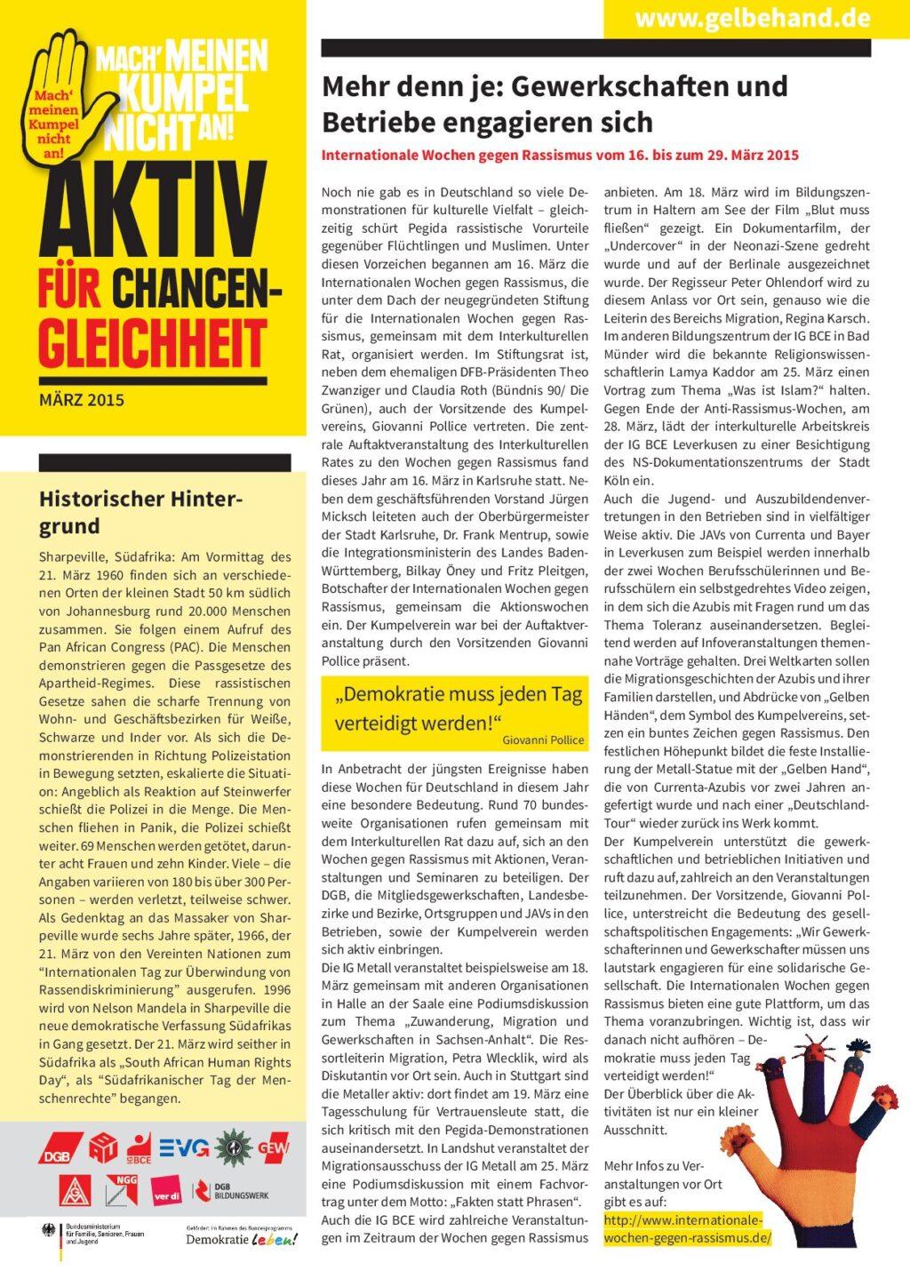 Cover von Aktiv für Chancengleichheit. März 2015