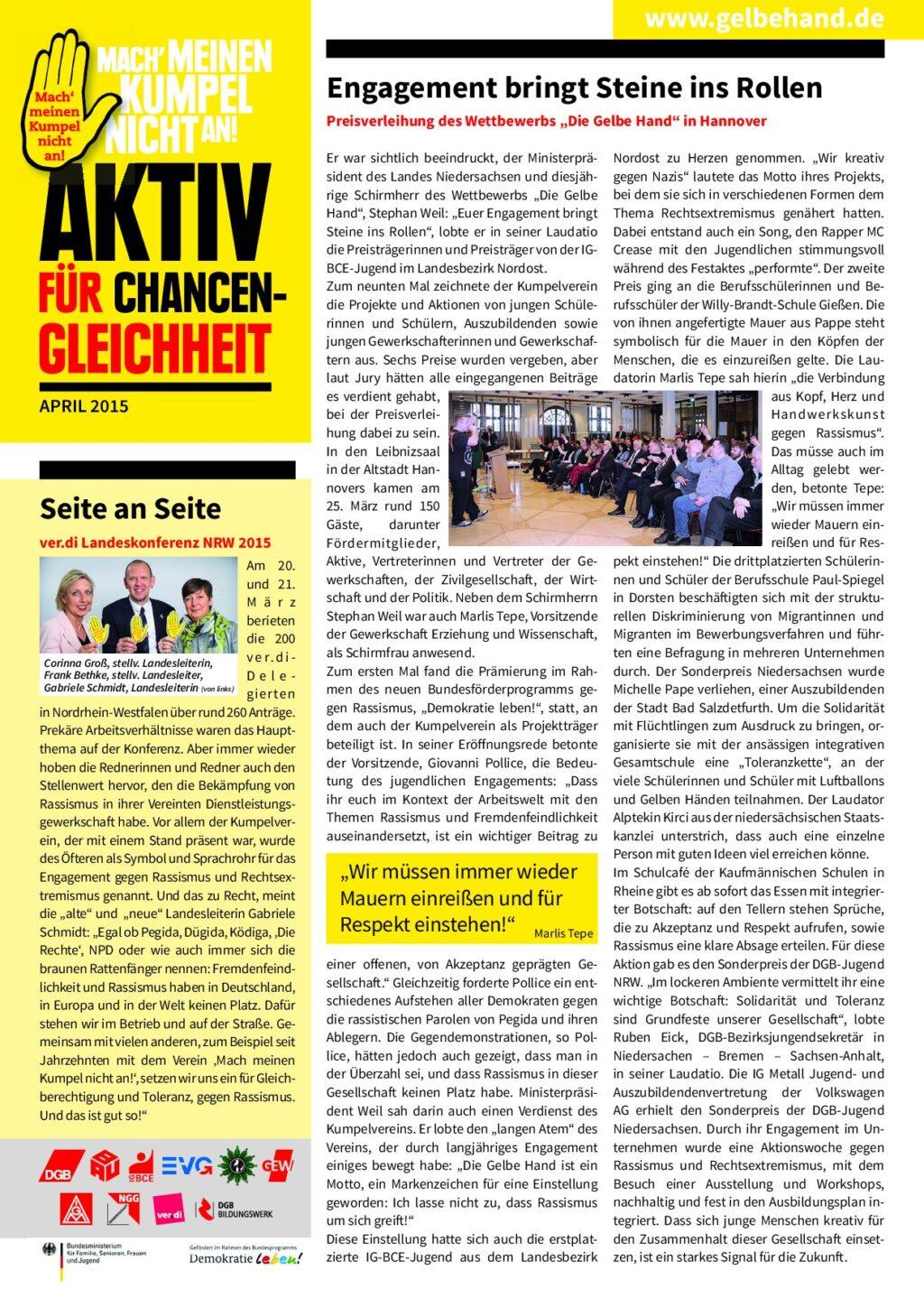 Cover von Aktiv für Chancengleichheit. April 2015