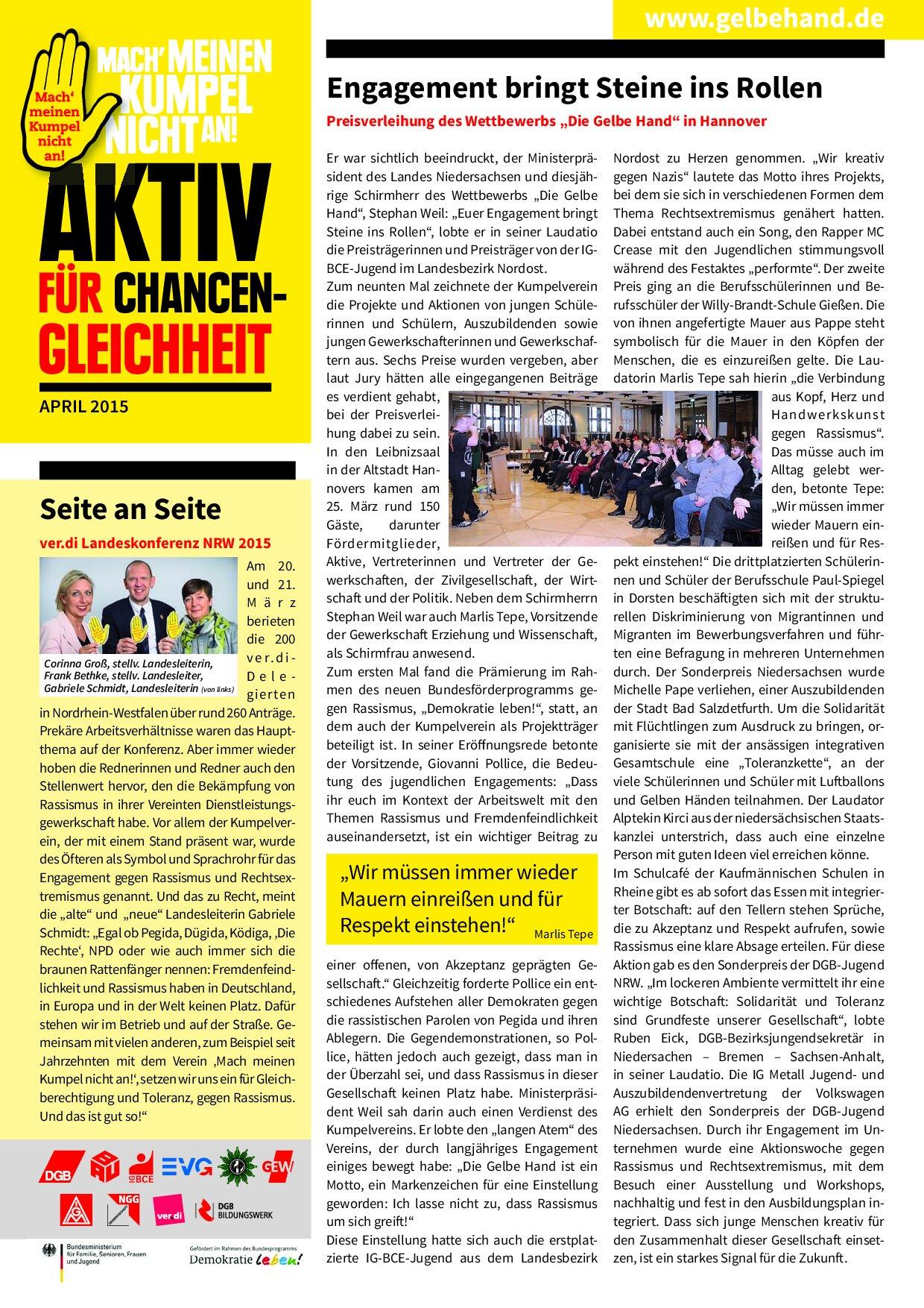 Cover von Aktiv für Chancengleichheit. April 2015