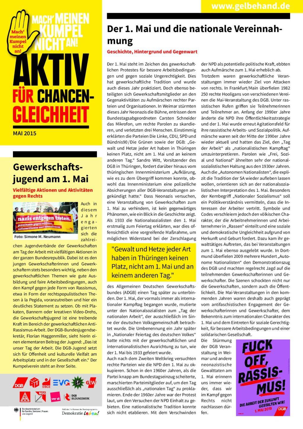 Cover von Aktiv für Chancengleichheit. Mai 2015