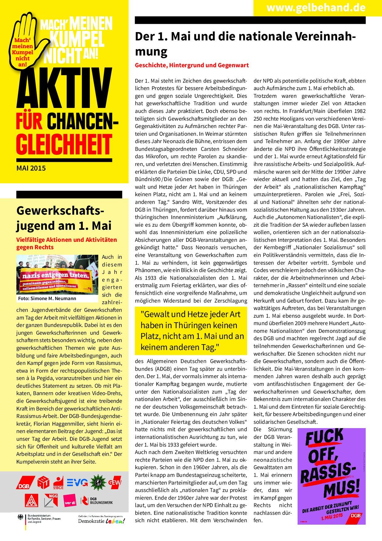 Cover von Aktiv für Chancengleichheit. Mai 2015
