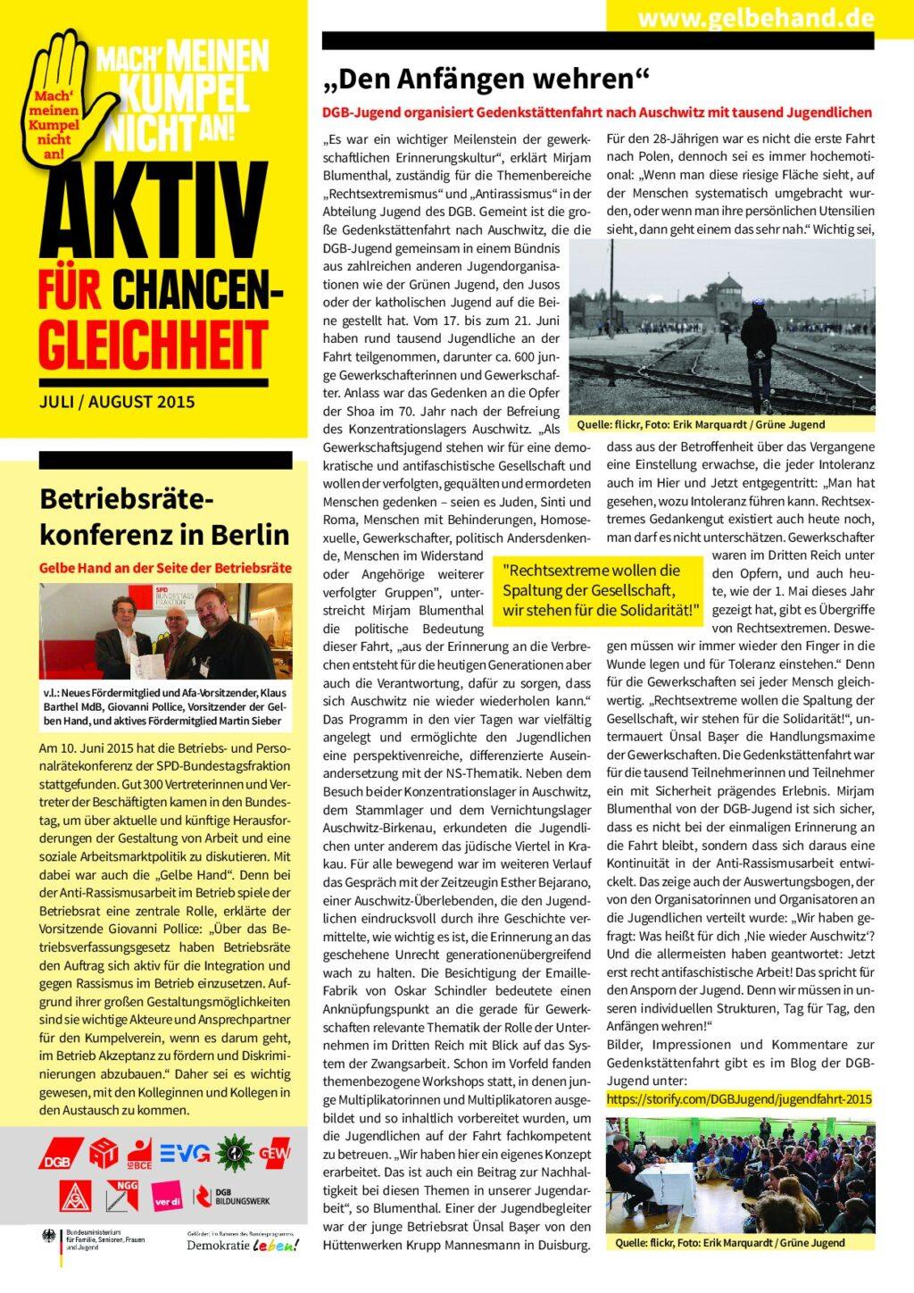 Cover von Aktiv für Chancengleichheit. Juli/August 2015