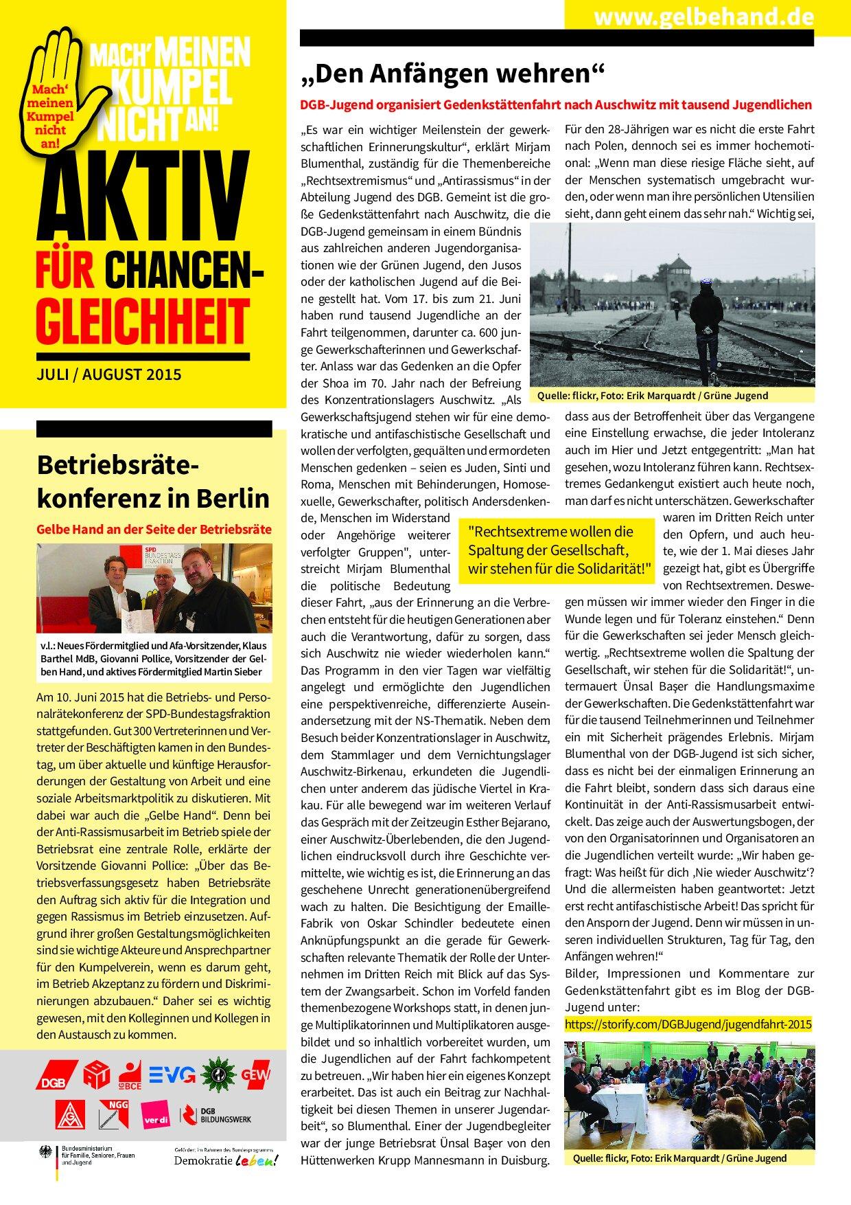 Cover von Aktiv für Chancengleichheit. Juli/August 2015