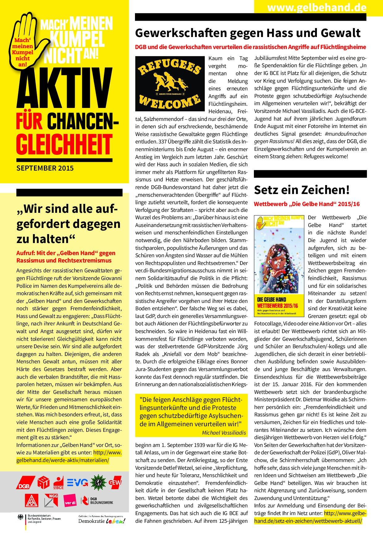 Cover von Aktiv für Chancengleichheit. September 2015
