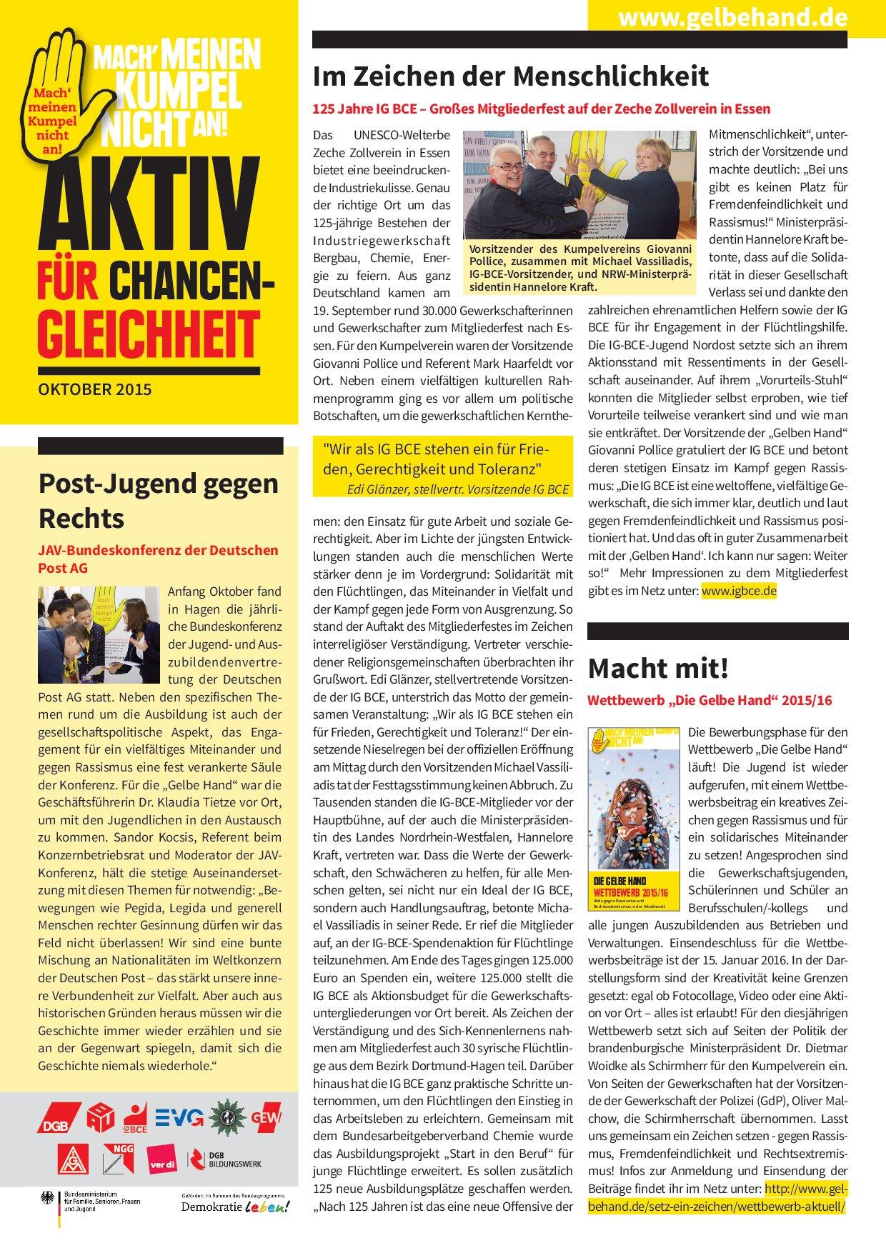 Cover von Aktiv für Chancengleichheit. Oktober 2015