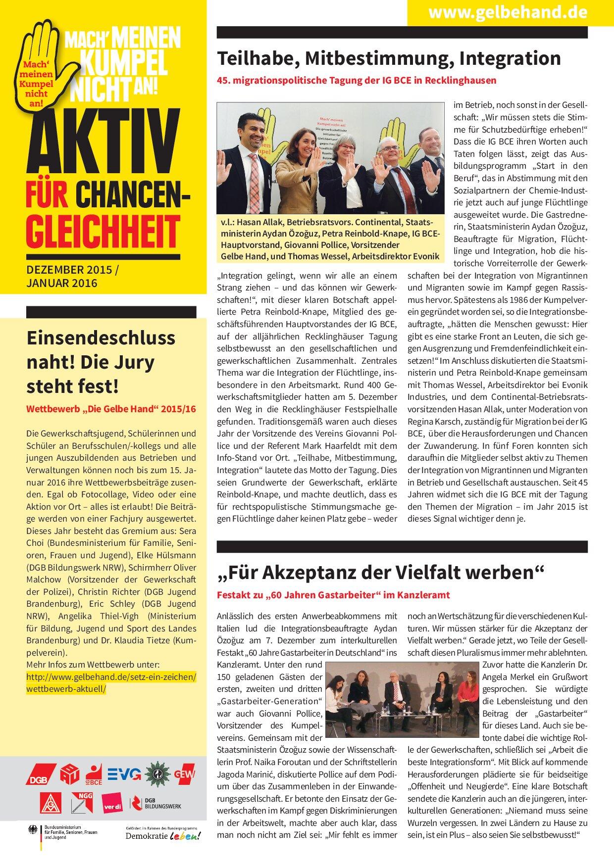 Cover von Aktiv für Chancengleichheit. Dezember 2015/Januar 2016