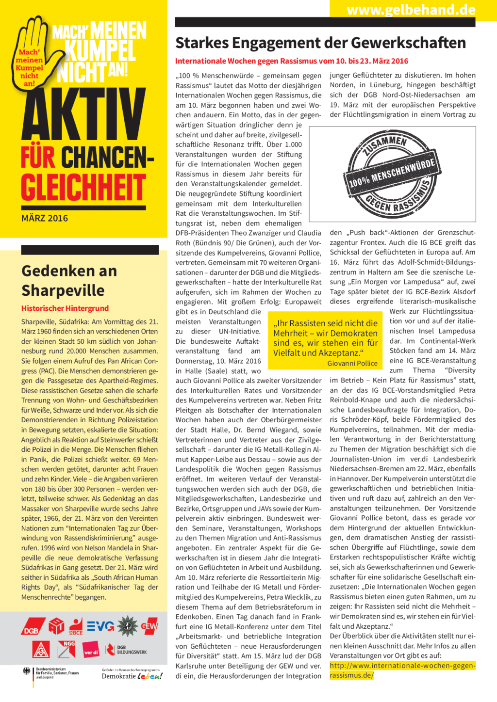 Cover von Aktiv für Chancengleichheit. März 2016
