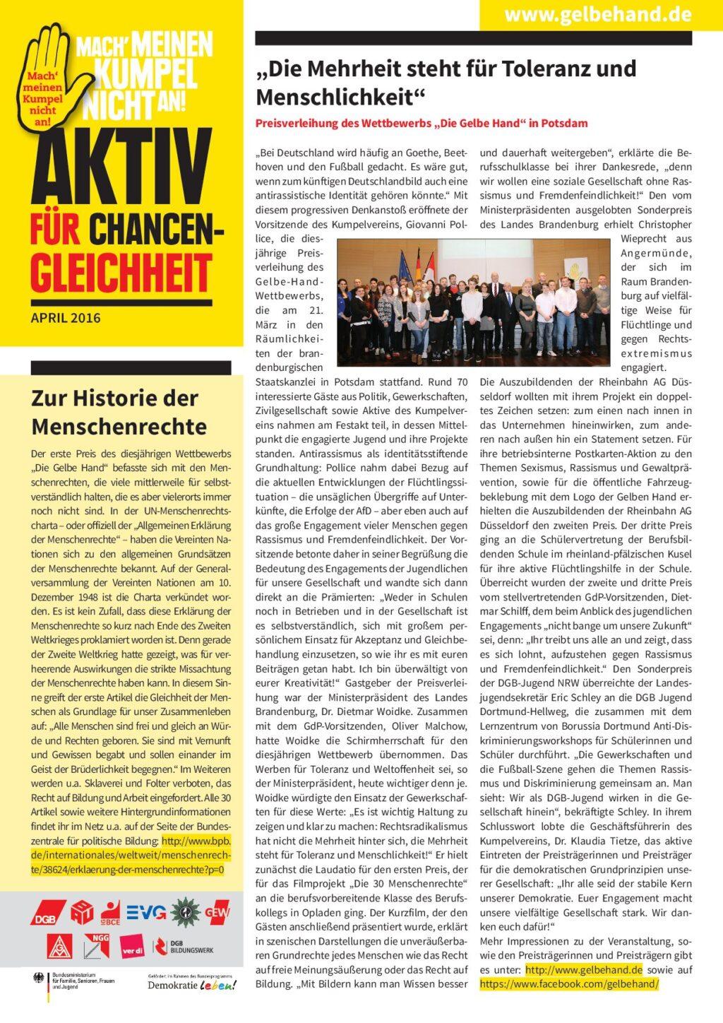 Cover von Aktiv für Chancengleichheit April 2016