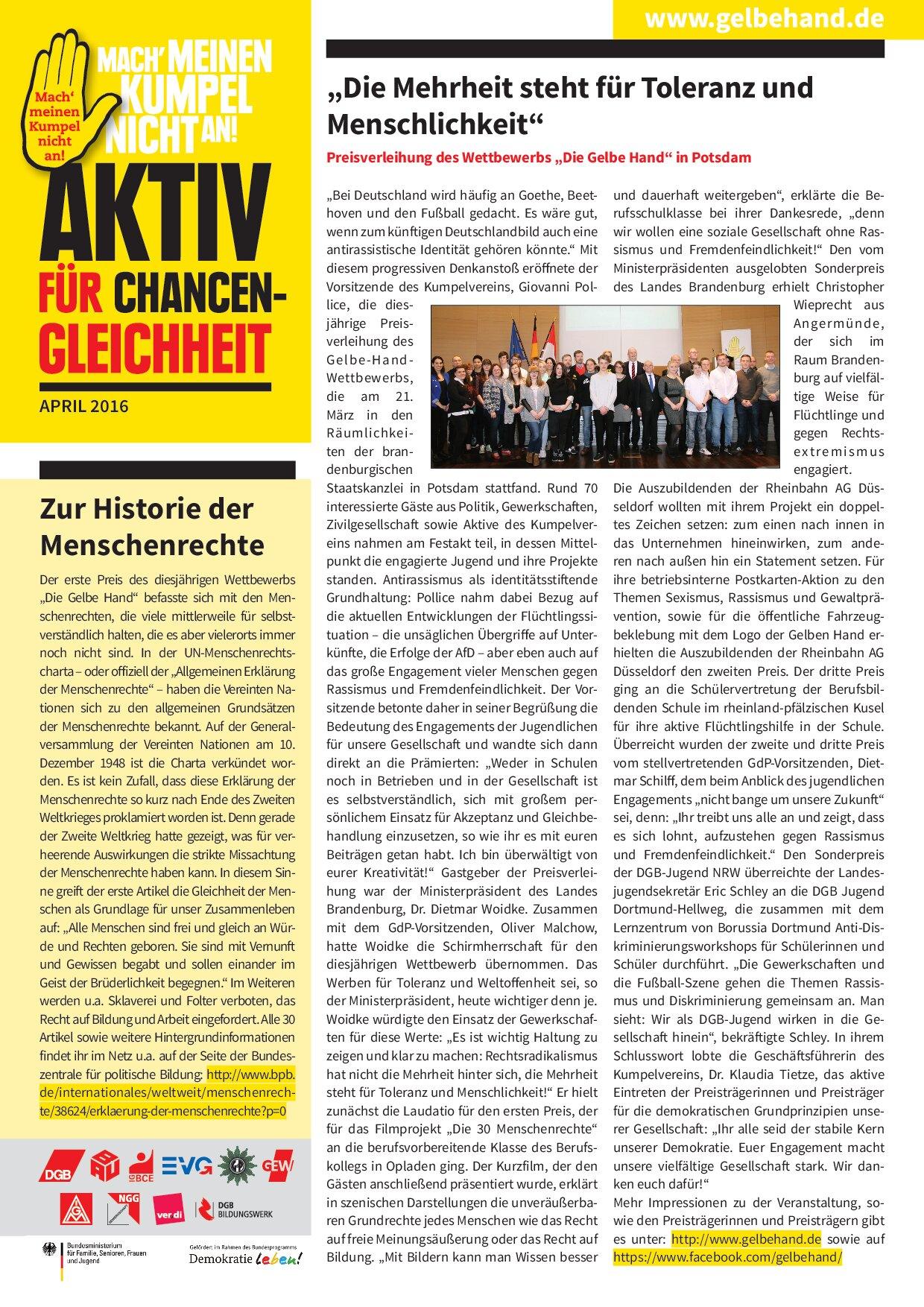 Cover von Aktiv für Chancengleichheit April 2016
