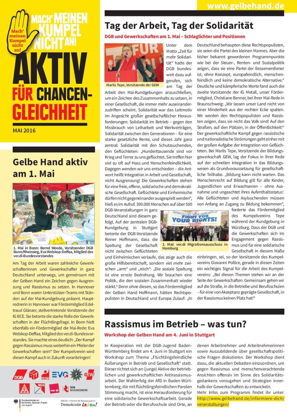 Cover von Aktiv für Chancengleichheit. Mai 2016