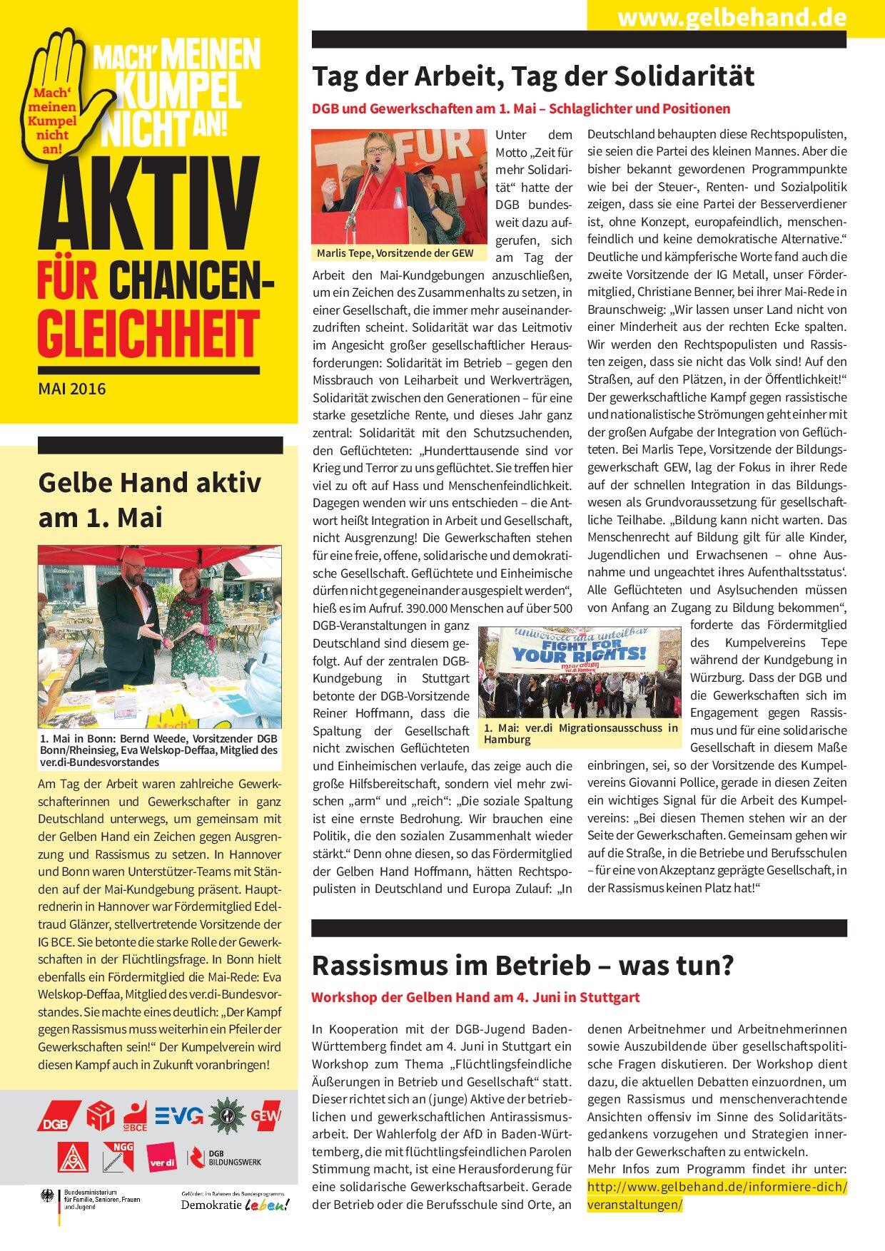 Cover von Aktiv für Chancengleichheit. Mai 2016