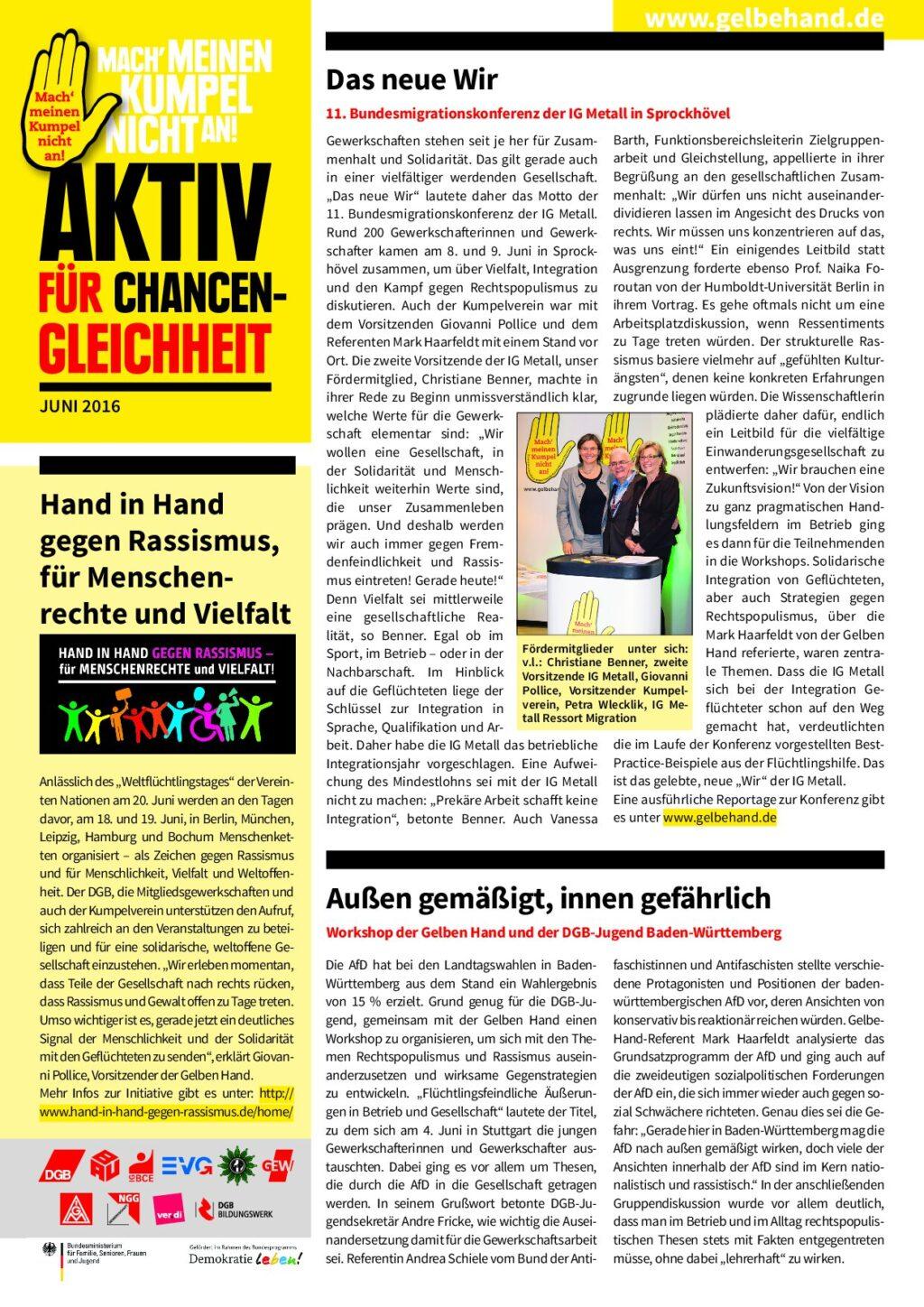 Cover von Aktiv für Chancengleichheit. Juni 2016