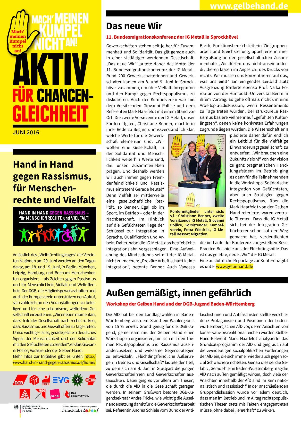 Cover von Aktiv für Chancengleichheit. Juni 2016