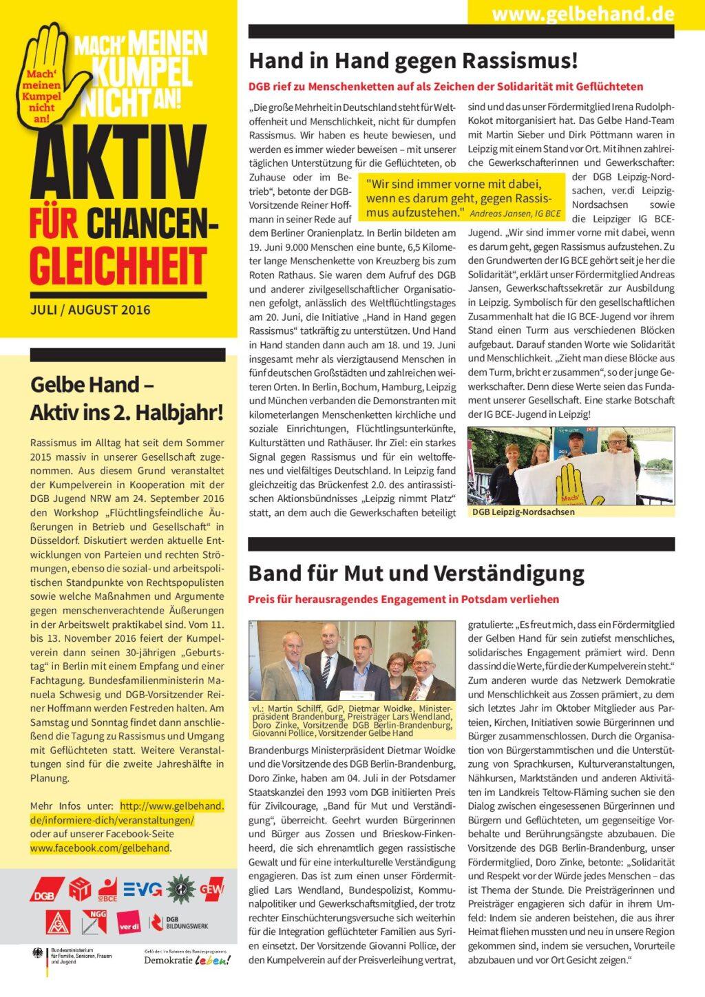Cover von Aktiv für Chancengleichheit. Juli/August 2016
