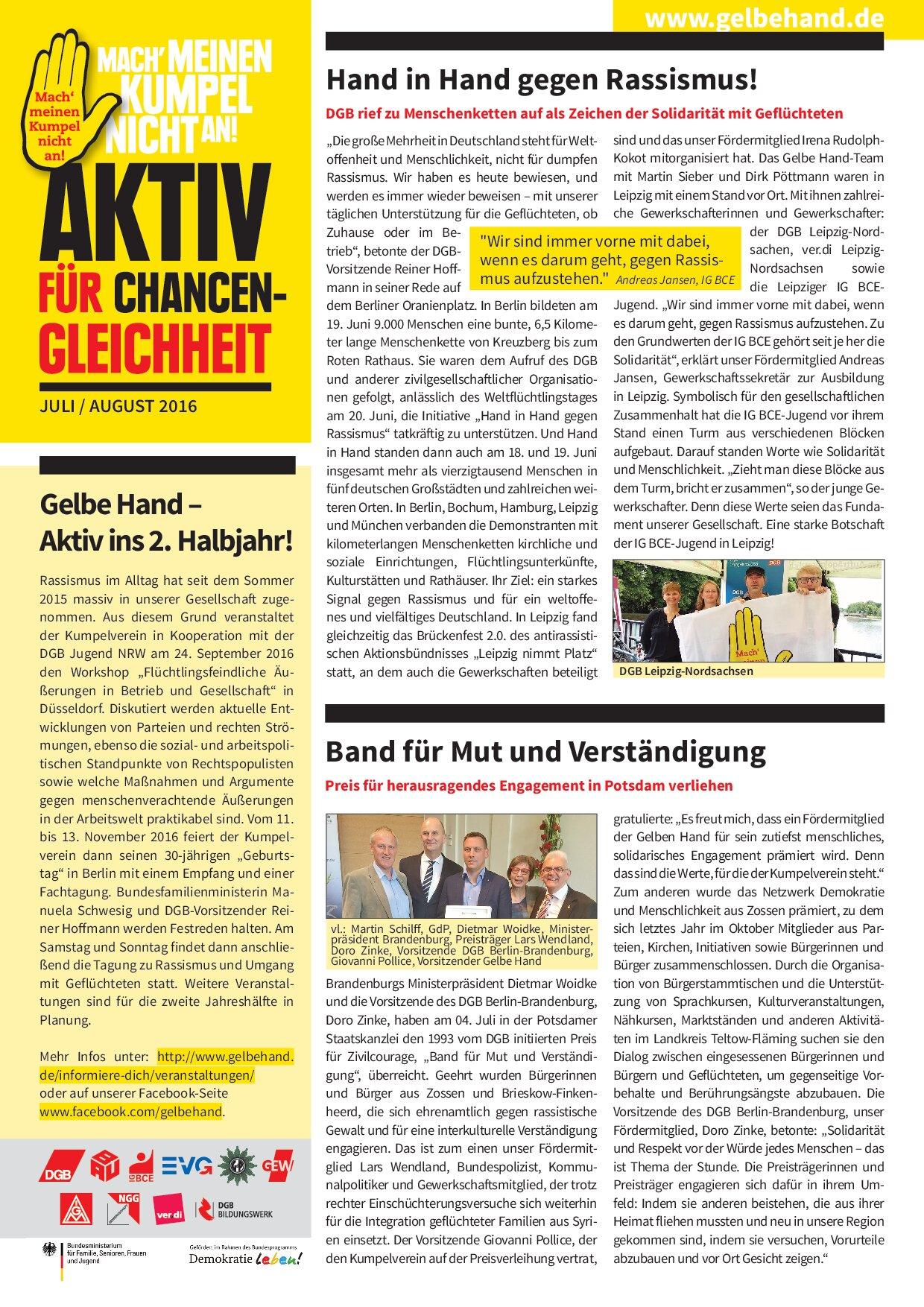 Cover von Aktiv für Chancengleichheit. Juli/August 2016