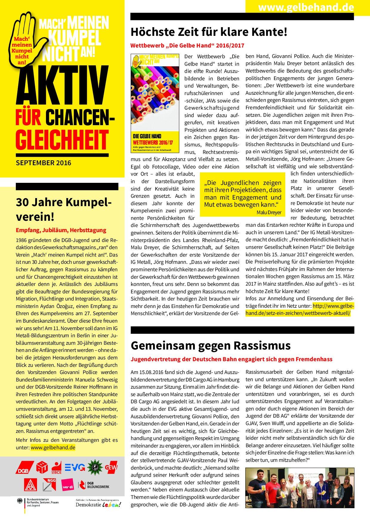 Cover von Aktiv für Chancengleichheit. September 2016