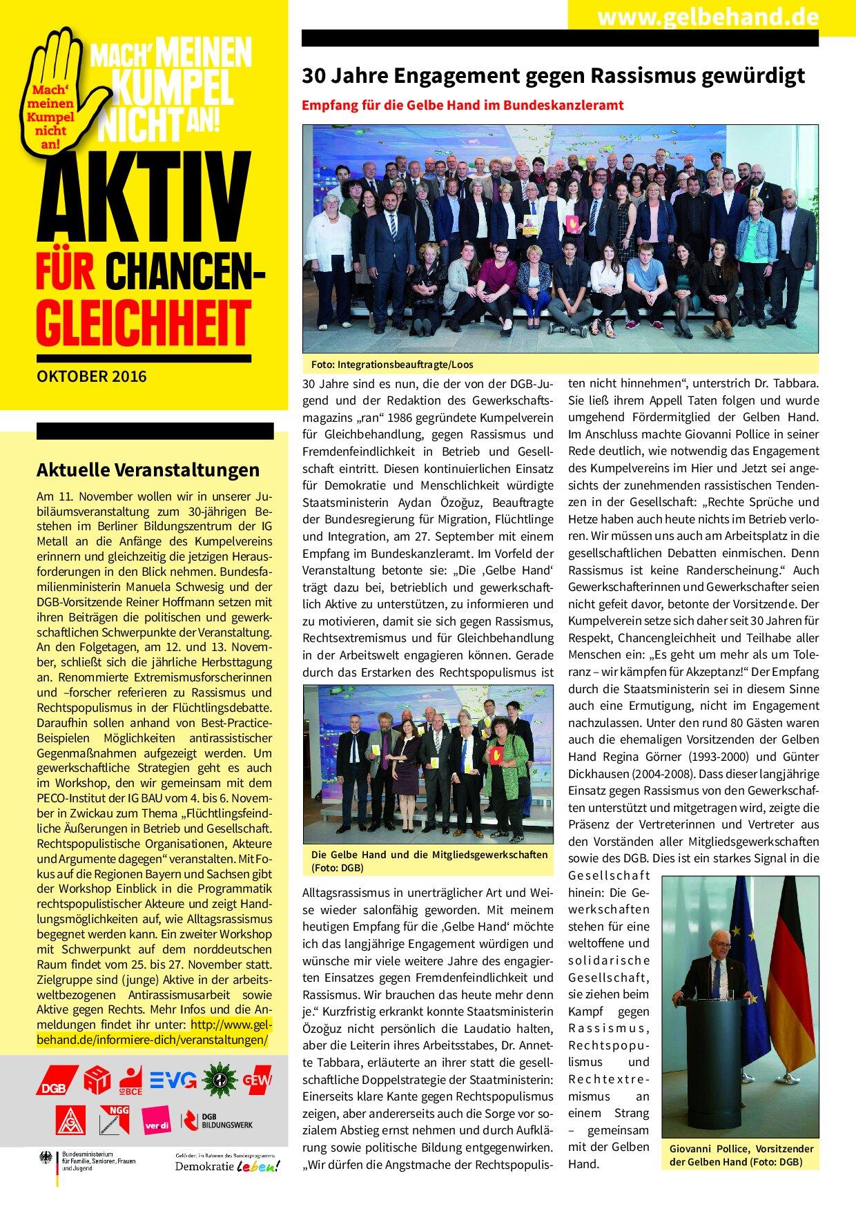 Cover von Aktiv für Chancengleichheit. Oktober 2016
