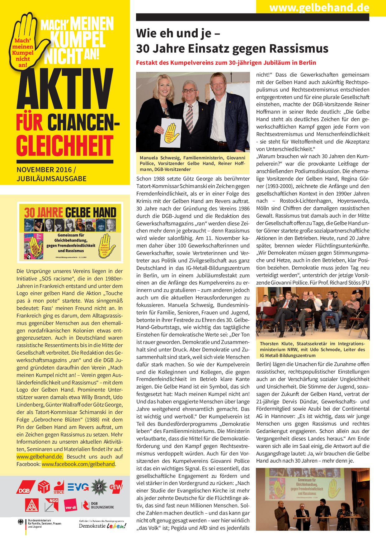 Cover von Aktiv für Chancengleichheit November 2016/Jubiläumsausgabe