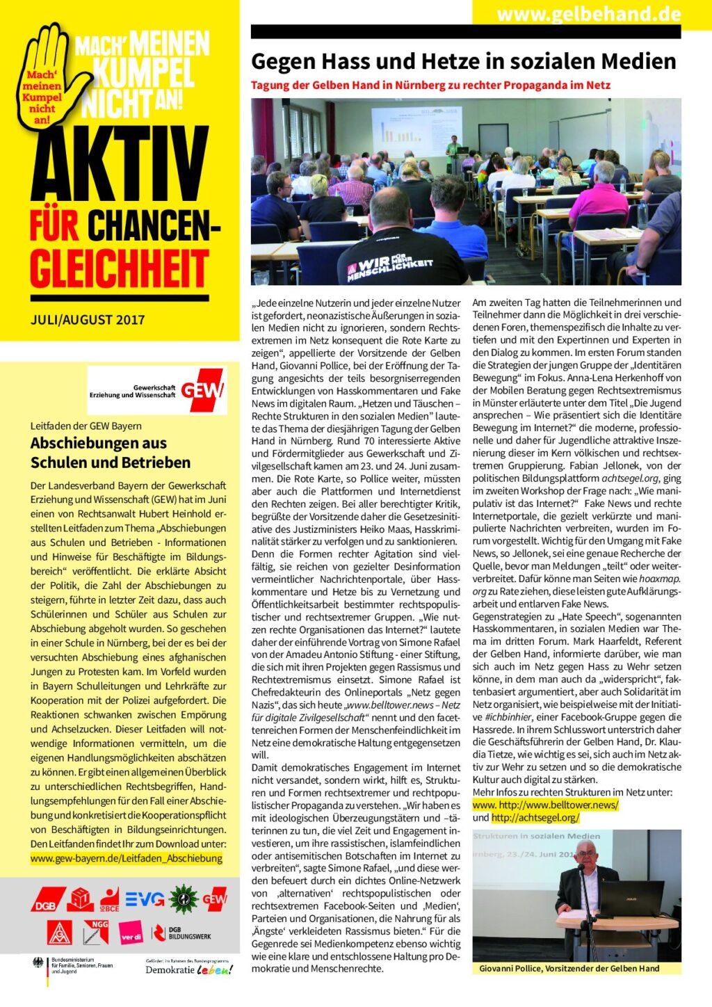 Cover von Aktiv für Chancengleichheit Juli/August 2017