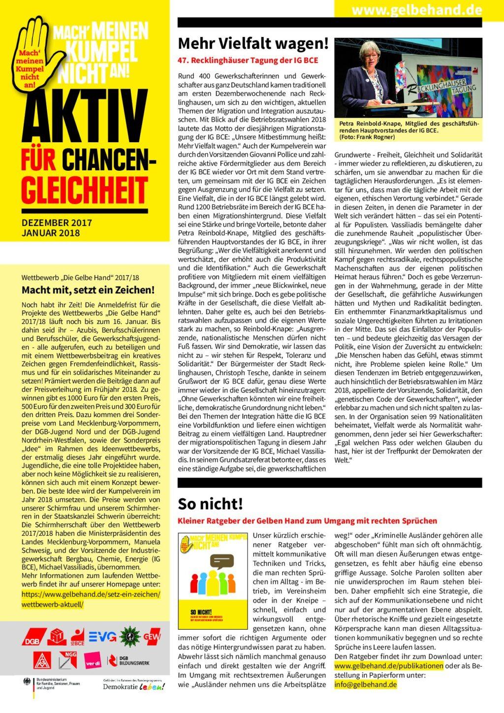 Cover von Aktiv für Chancengleichheit. Dezember 2017/Januar 2018