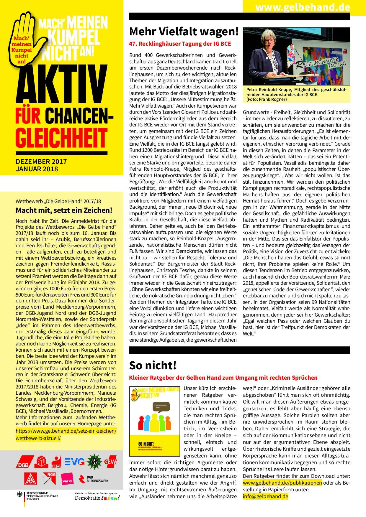 Cover von Aktiv für Chancengleichheit. Dezember 2017/Januar 2018