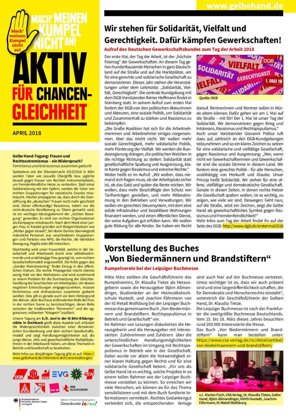 Cover von Aktiv für Chancengleichheit. April 2018