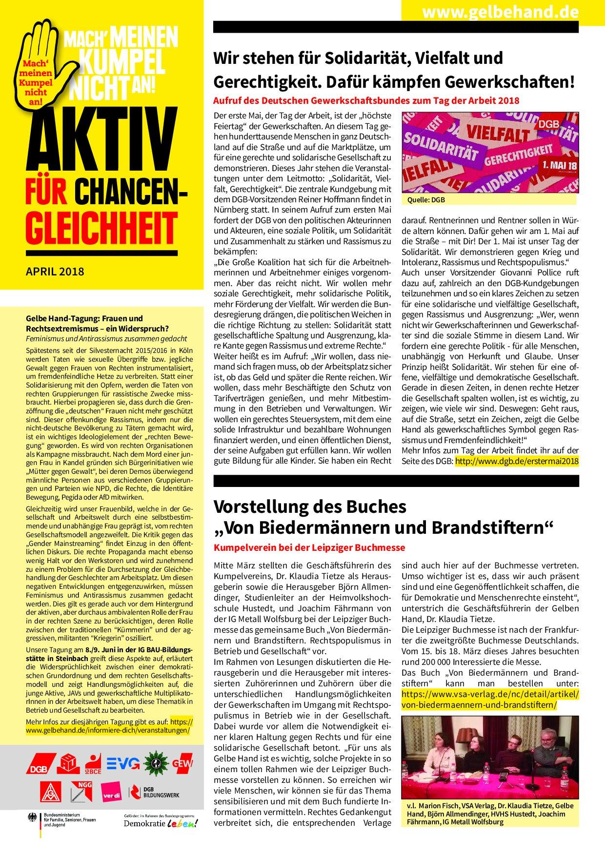 Cover von Aktiv für Chancengleichheit. April 2018