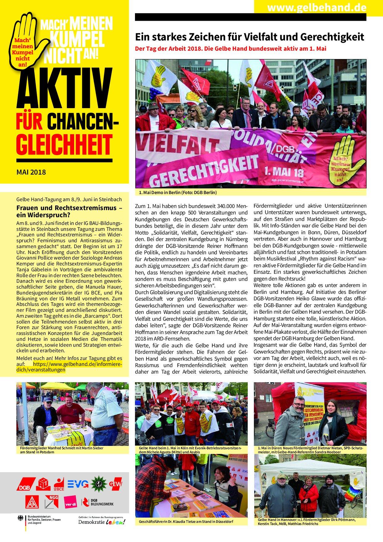 Cover von Aktiv für Chancengleichheit. Mai 2018