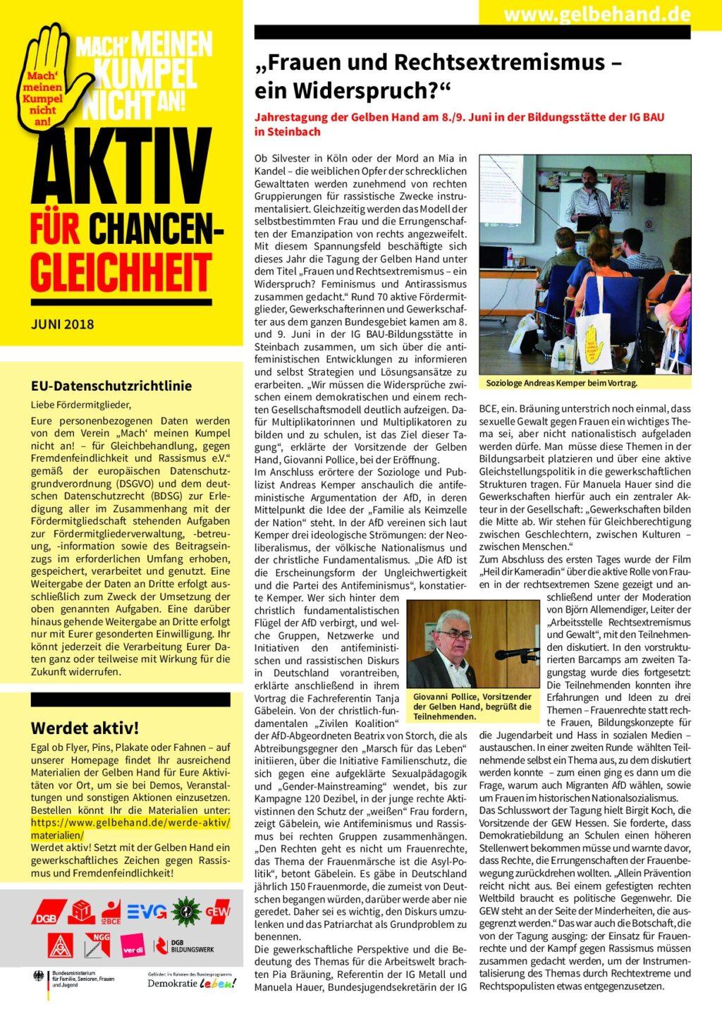 Cover von Aktiv für Chancengleichheit. Juni 2018