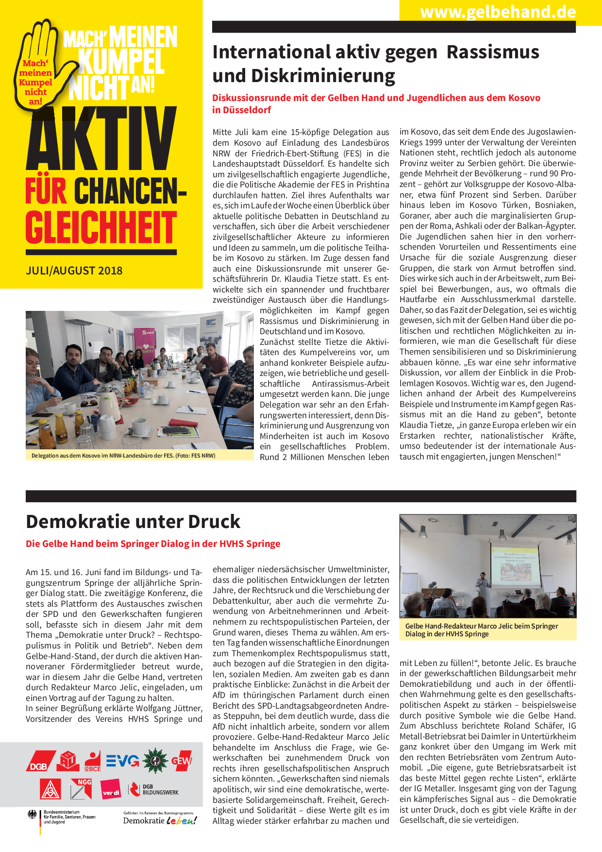 Cover von Aktiv für Chancengleichheit. Juli/August 2018
