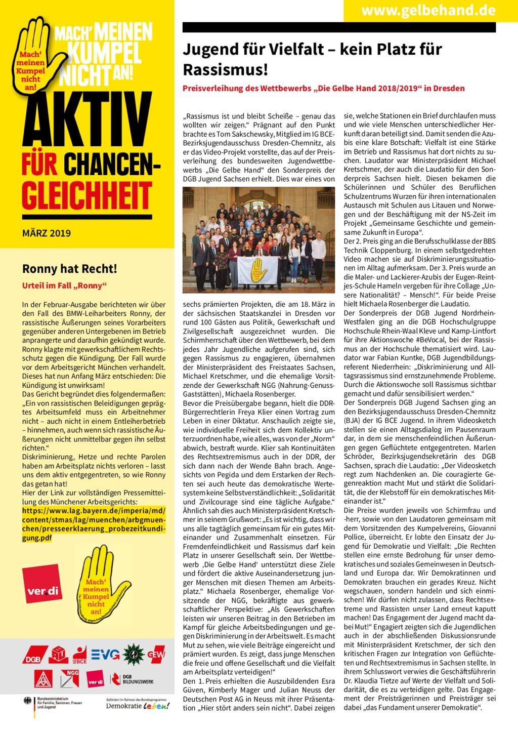 Cover von Aktiv für Chancengleichheit März 2019