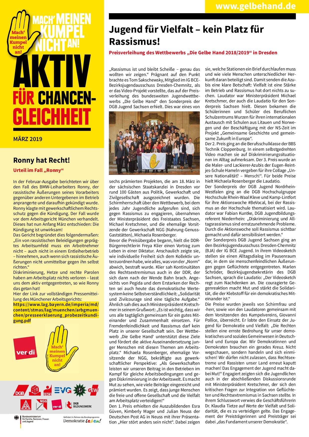 Cover von Aktiv für Chancengleichheit März 2019