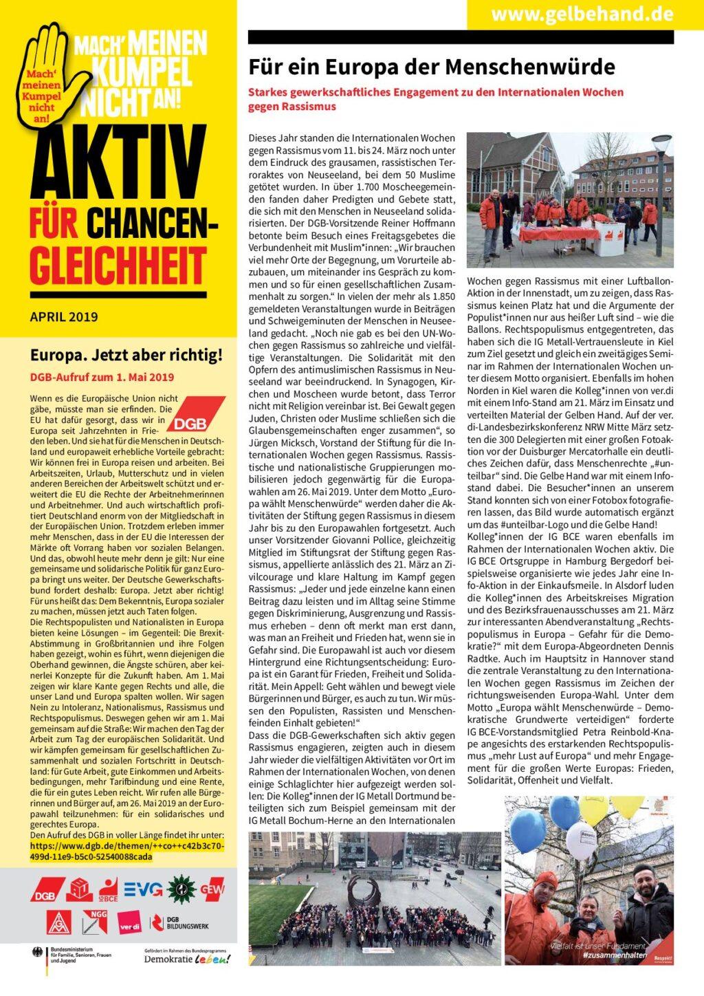 Cover von Aktiv für Chancengleichheit April 2019
