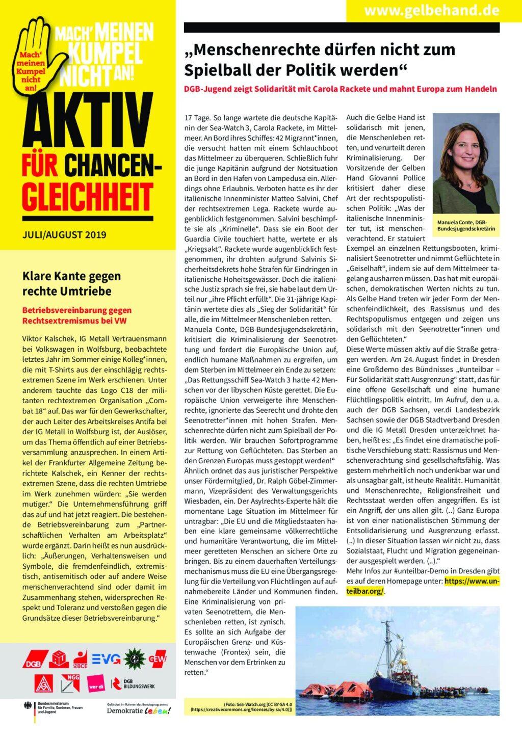 Cover von Aktiv für Chancengleichheit. Juli/August 2019
